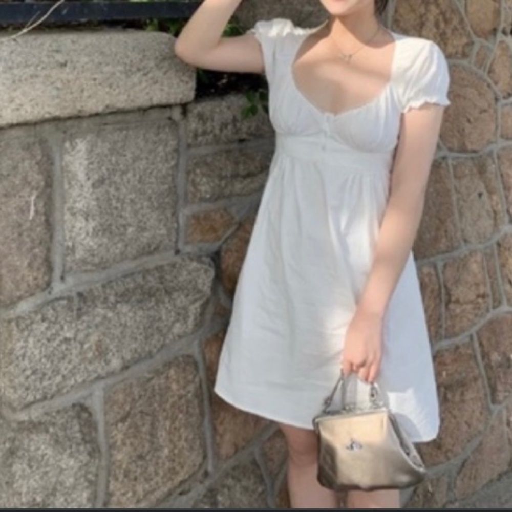 Brandy Melville Blair Dress Babydoll Peplum summer blair cotton pale cream y2k